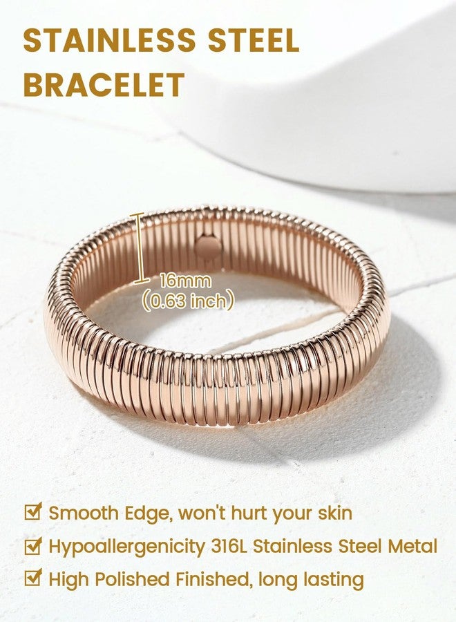 KeyStyle Rose Gold Bangles Bracelets for Women, 16mm Chunky Link Stretchy Bangle Stack, Stainless Steel Watch Band Chain Pink Wristband Jewelry - Image 5