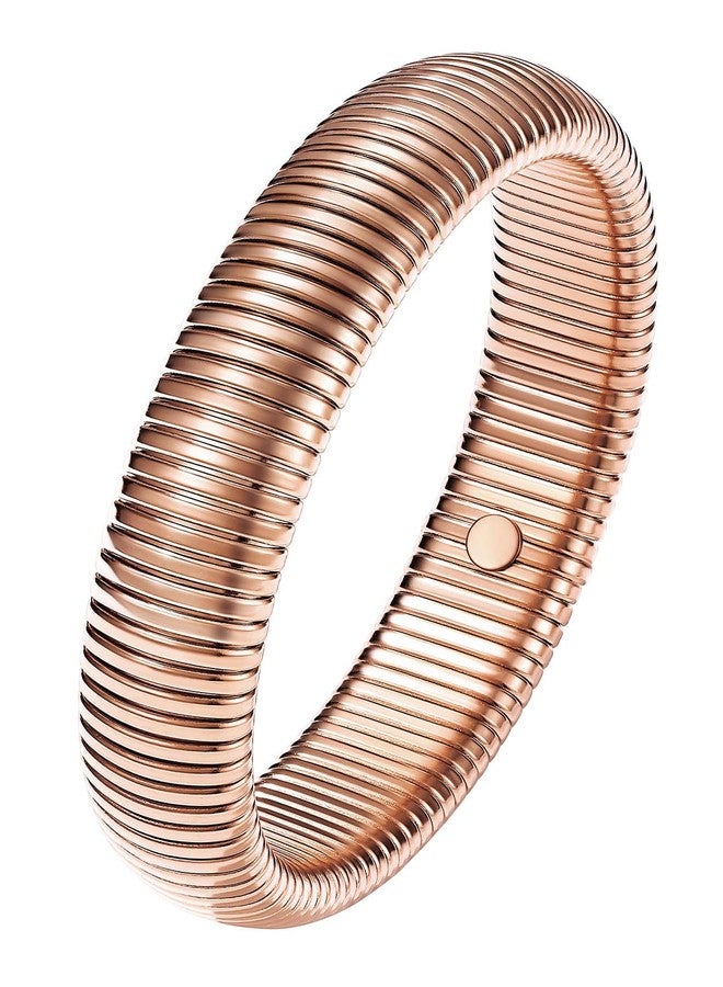 KeyStyle Rose Gold Bangles Bracelets for Women, 16mm Chunky Link Stretchy Bangle Stack, Stainless Steel Watch Band Chain Pink Wristband Jewelry - Image 1