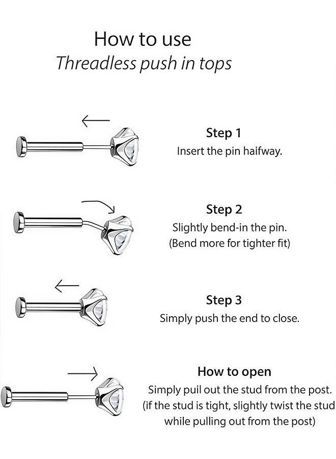 3CS Titanium Flat Back Earrings, 20G/18G/16G Threadless Nose Stud Tiny Stud Earrings, Cartilage Tragus Piercing Jewelry Conch Helix Stud - Image 4