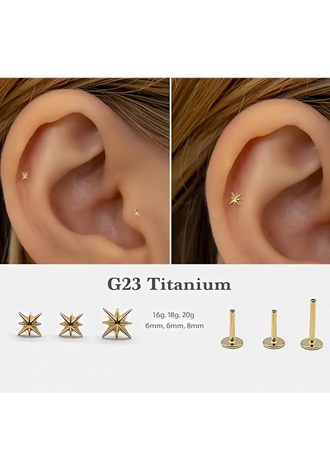 3CS Titanium Flat Back Earrings, 20G/18G/16G Threadless Nose Stud Tiny Stud Earrings, Cartilage Tragus Piercing Jewelry Conch Helix Stud - Image 2