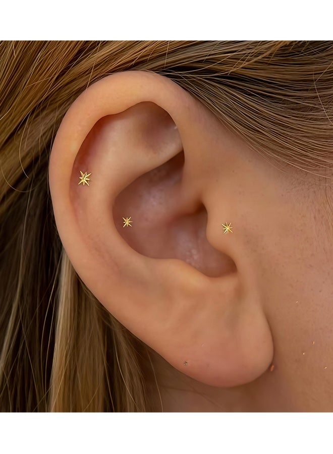 3CS Titanium Flat Back Earrings, 20G/18G/16G Threadless Nose Stud Tiny Stud Earrings, Cartilage Tragus Piercing Jewelry Conch Helix Stud - Image 5