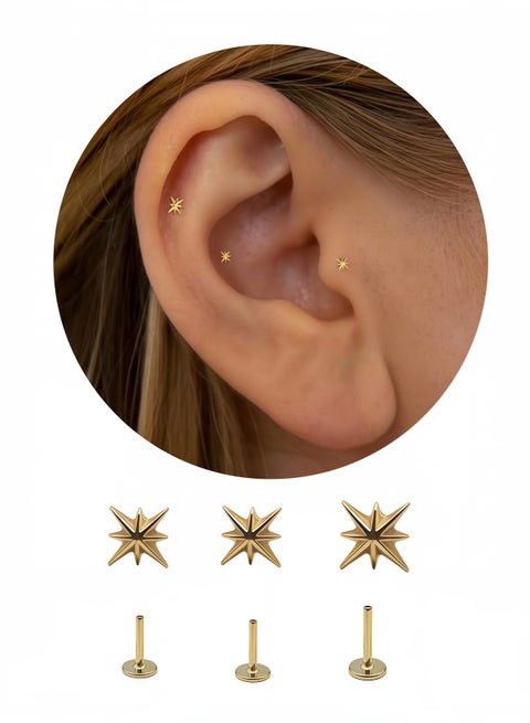 3CS Titanium Flat Back Earrings, 20G/18G/16G Threadless Nose Stud Tiny Stud Earrings, Cartilage Tragus Piercing Jewelry Conch Helix Stud