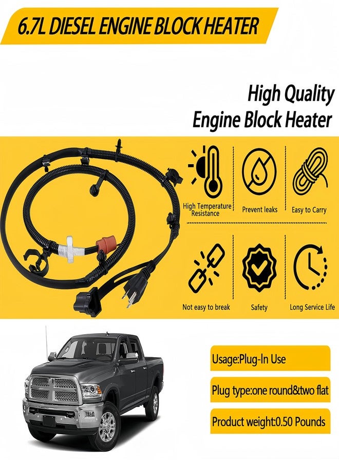 KOONDHEEND 6.7L Engine Block Heater Fits For Dodge Ram 2500 3500 4500 5500 2014-2018 Engine Block Heater Cord Replace 68223419AA - Image 2