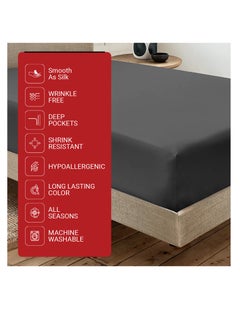 Infinitee Xclusives Infinitee Xclusives Fitted Sheet for Bed Dark Grey King Size 200 x 200 cm - 100% Microfiber - 40 cm Deep Pocket to Fit & Cover Sheets  - Soft, Wrinkle Free & Shrink Resistant Fitted Sheet  - Image 2