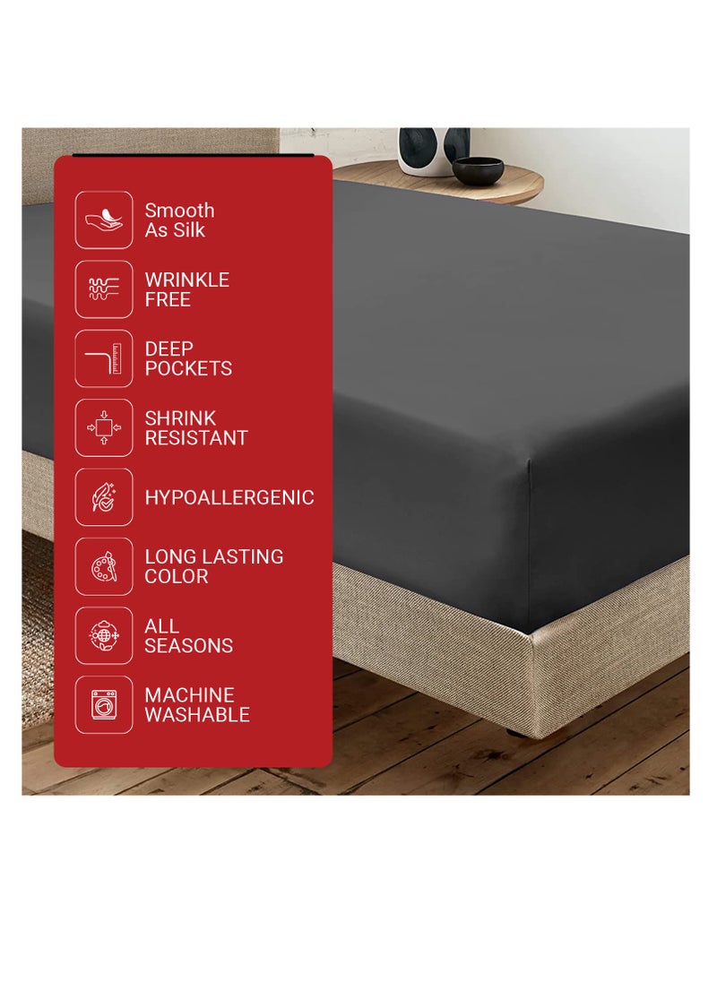 Infinitee Xclusives - Infinitee Xclusives Fitted Sheet for Bed Dark Grey King Size 200 x 200 cm - 100% Microfiber - 40 cm Deep Pocket to Fit & Cover Sheets  - Soft, Wrinkle Free & Shrink Resistant Fitted Sheet - Image 1