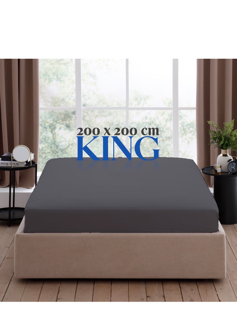 Infinitee Xclusives Infinitee Xclusives Fitted Sheet for Bed Dark Grey King Size 200 x 200 cm - 100% Microfiber - 40 cm Deep Pocket to Fit & Cover Sheets  - Soft, Wrinkle Free & Shrink Resistant Fitted Sheet  - Image 2