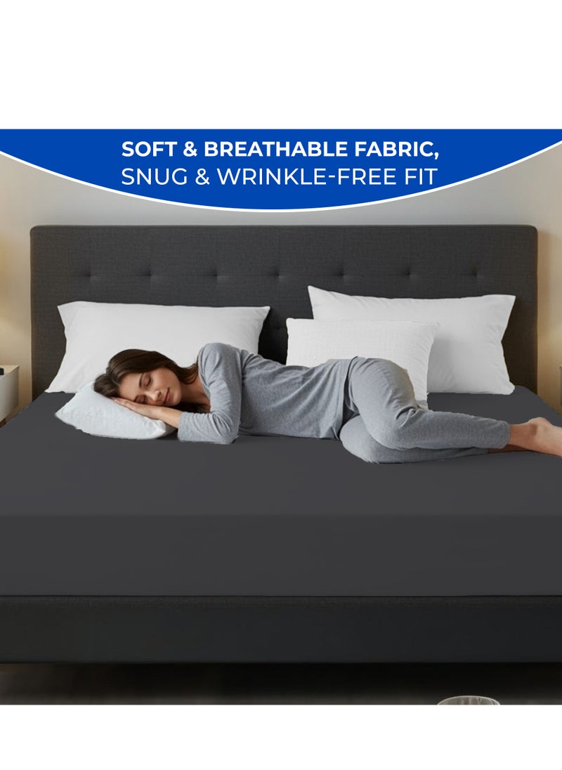 Infinitee Xclusives Infinitee Xclusives Fitted Sheet for Bed Dark Grey King Size 200 x 200 cm - 100% Microfiber - 40 cm Deep Pocket to Fit & Cover Sheets  - Soft, Wrinkle Free & Shrink Resistant Fitted Sheet  - Image 3