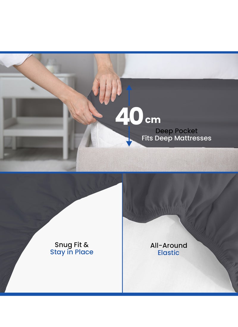 Infinitee Xclusives Infinitee Xclusives Fitted Sheet for Bed Dark Grey King Size 200 x 200 cm - 100% Microfiber - 40 cm Deep Pocket to Fit & Cover Sheets  - Soft, Wrinkle Free & Shrink Resistant Fitted Sheet  - Image 4