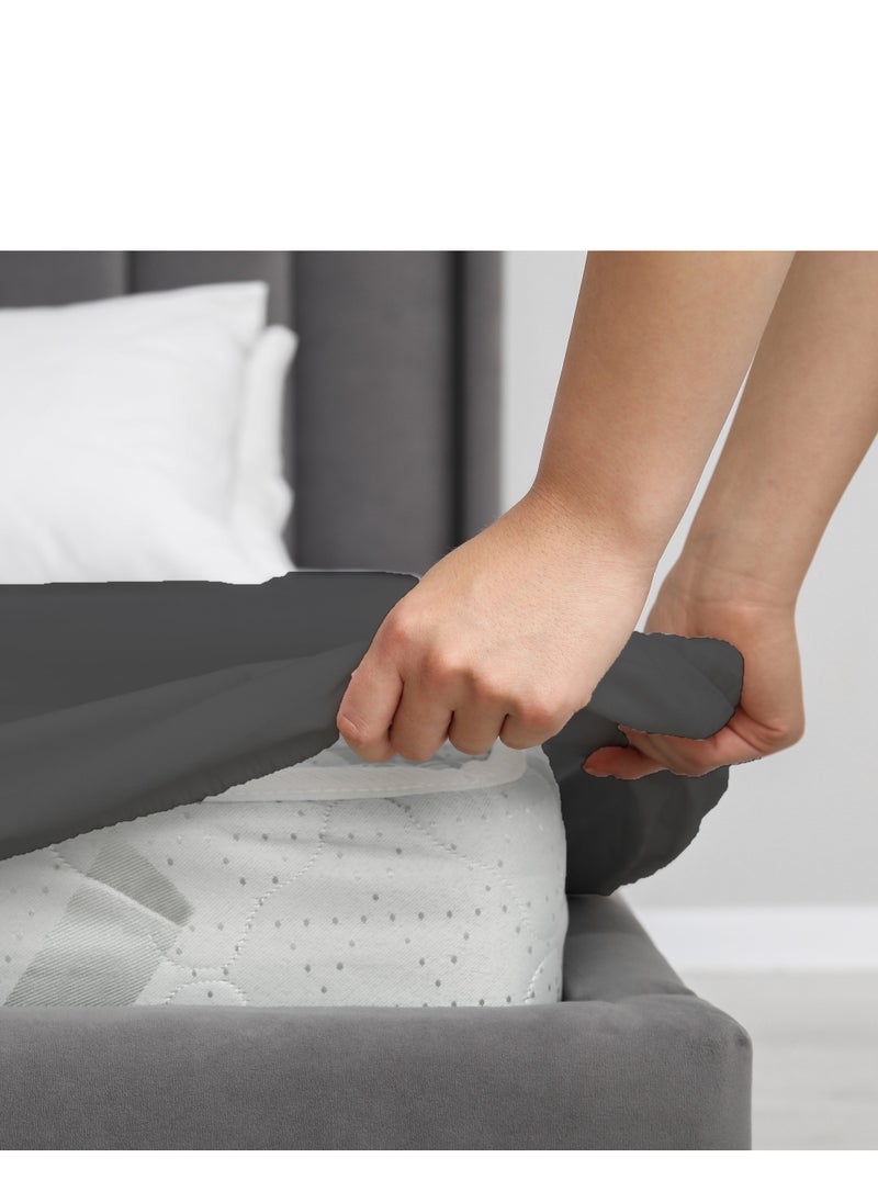 Infinitee Xclusives Infinitee Xclusives Fitted Sheet for Bed Dark Grey King Size 200 x 200 cm - 100% Microfiber - 40 cm Deep Pocket to Fit & Cover Sheets  - Soft, Wrinkle Free & Shrink Resistant Fitted Sheet  - Image 5