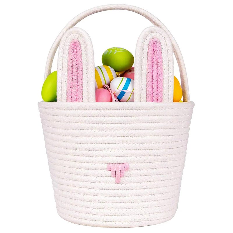 Poschnor Easter Gift Basket Empty With Gift Bags And Ribbons  Easter Bunny Basket  Small Woven Rope Baskets For Organizing  Basket For Gifting  Storage Basket Bins  Pink - Image 1