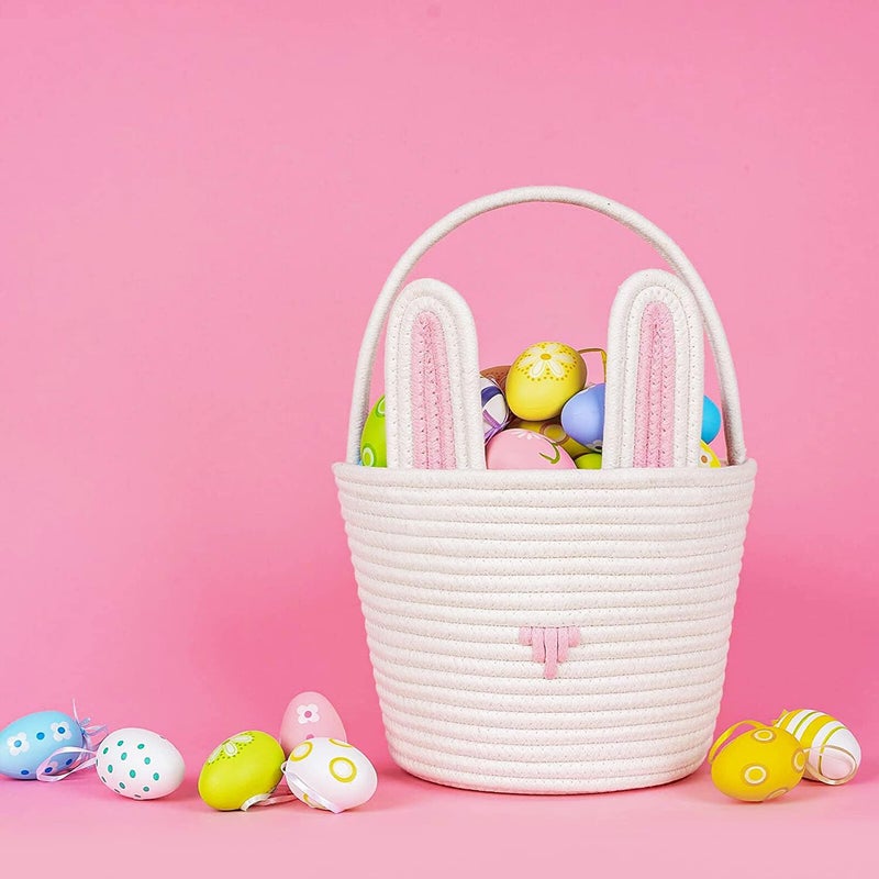Poschnor Easter Gift Basket Empty With Gift Bags And Ribbons  Easter Bunny Basket  Small Woven Rope Baskets For Organizing  Basket For Gifting  Storage Basket Bins  Pink - Image 5
