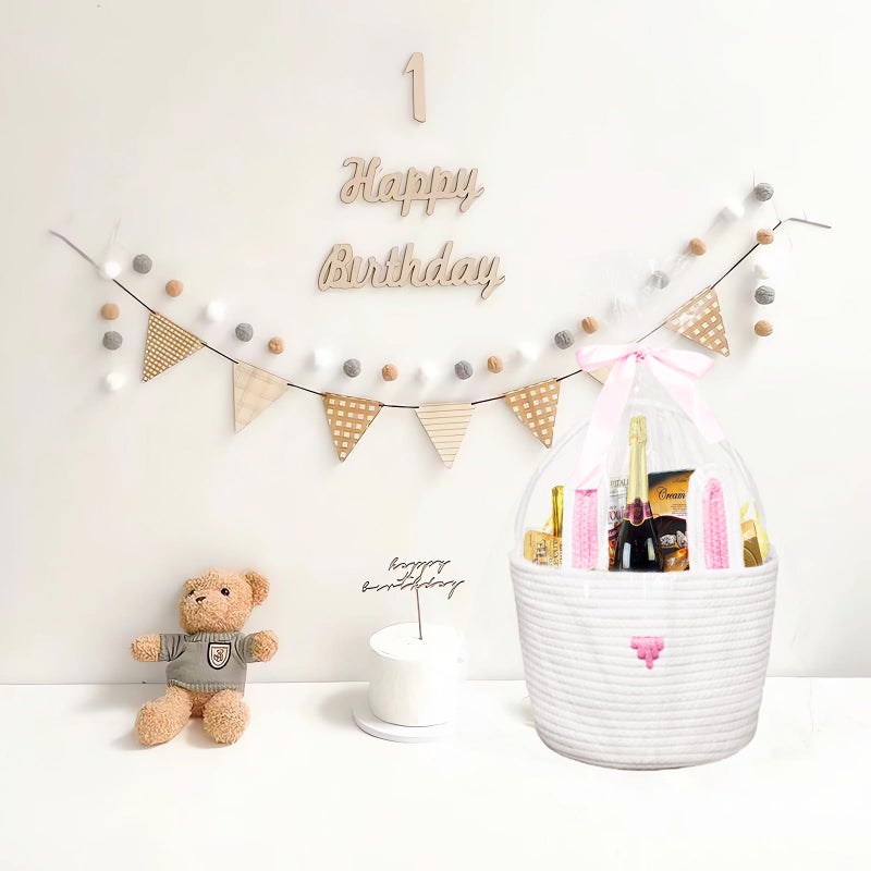 Poschnor Easter Gift Basket Empty With Gift Bags And Ribbons  Easter Bunny Basket  Small Woven Rope Baskets For Organizing  Basket For Gifting  Storage Basket Bins  Pink - Image 4