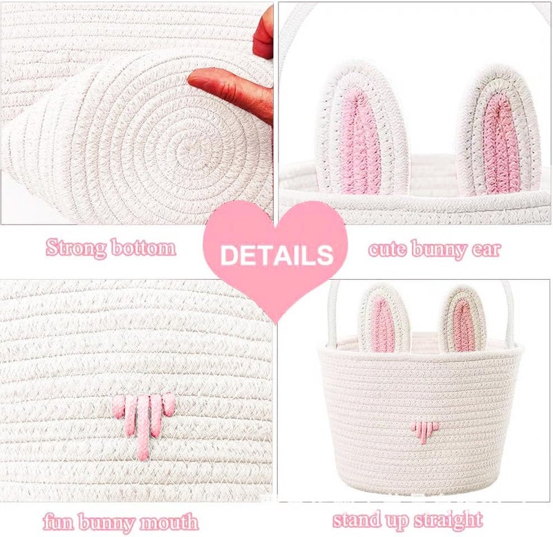 Poschnor Easter Gift Basket Empty With Gift Bags And Ribbons  Easter Bunny Basket  Small Woven Rope Baskets For Organizing  Basket For Gifting  Storage Basket Bins  Pink - Image 3
