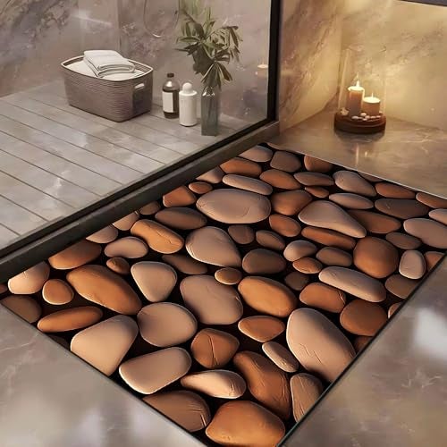 Yellow Weaves Synthetic Rubber 3D Patterned Rectangular Anti Slip Water Soaking Floor Mat, Water Absorbent Non Slip Bath Mat, Quick Dry Mat for Bathroom, Door Mat (Pack of 1) - Brown Stone - Image 1