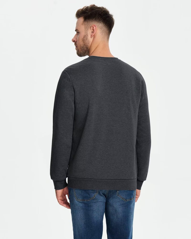 Boladeci Mens Crewneck Sweatshirts No Hood Sherpa Lined Heavy-weight Thick Thermal Long Sleeve Fleece Pullover Cotton Winter Shirts Insualted Top Warm Dark Grey - Image 2
