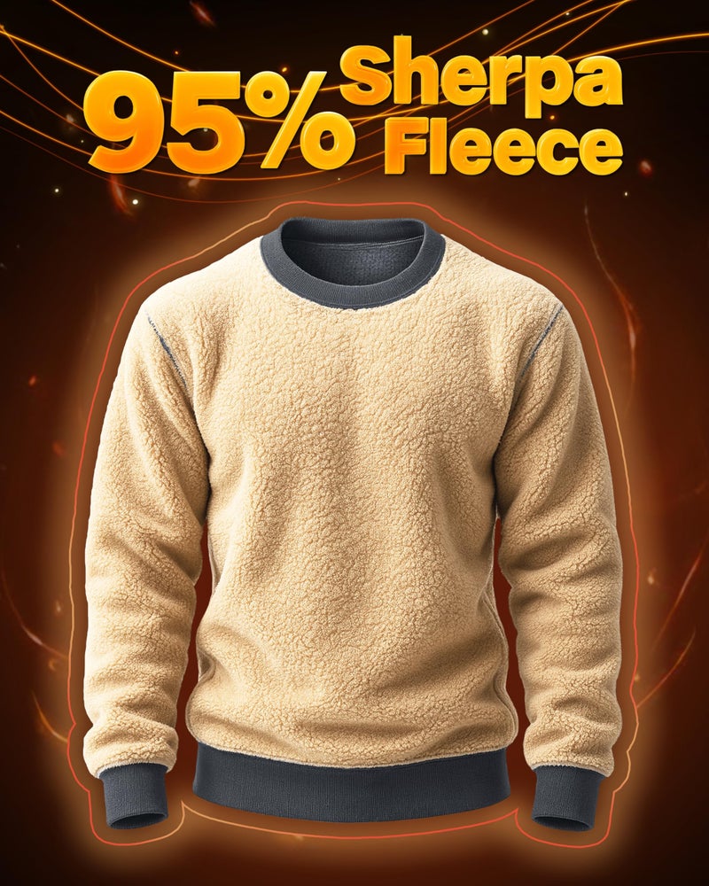 Boladeci Mens Crewneck Sweatshirts No Hood Sherpa Lined Heavy-weight Thick Thermal Long Sleeve Fleece Pullover Cotton Winter Shirts Insualted Top Warm Dark Grey - Image 3