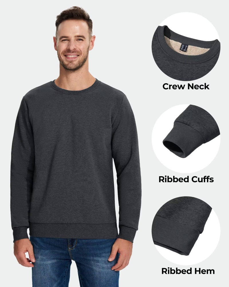 Boladeci Mens Crewneck Sweatshirts No Hood Sherpa Lined Heavy-weight Thick Thermal Long Sleeve Fleece Pullover Cotton Winter Shirts Insualted Top Warm Dark Grey - Image 5