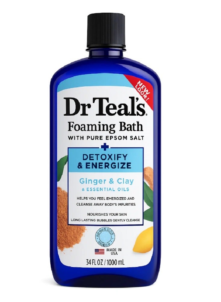 Dr Teal's Foaming Bath with Pure Epsom Salt, Detoxify & Energize with Ginger & Clay - 1000ml - Image 1