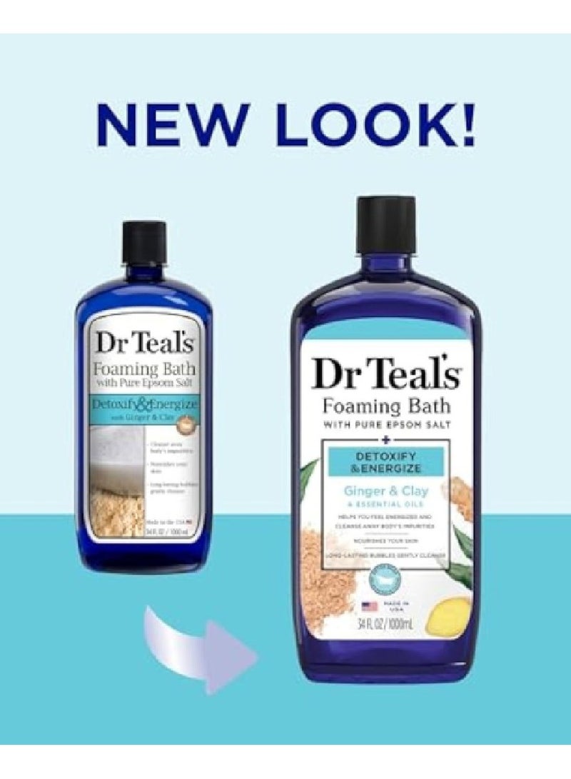 Dr Teal's Foaming Bath with Pure Epsom Salt, Detoxify & Energize with Ginger & Clay - 1000ml - Image 2