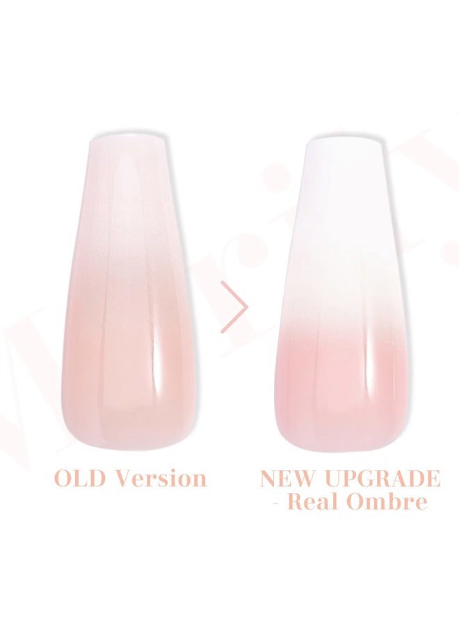 Morily 24pcs Fake Nails Nude White Ombre Ballerina Long Coffin Glossy Press on Nail False Tips Artificial Finger Manicure for Women - Image 4