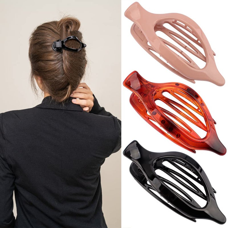 ATODEN Flat Alligator Hair Clips 3Pcs  452 Duck Billed Medium Hair Claw Clips and Barrettes Hair Accessories Clamps Jaw Clips Gifts