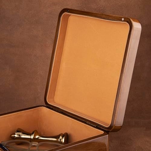 GIBOX Walnut Wooden Box, Burl Vineer Glossy Finish, Premium Velvet Cushioning Inside, Multipurpose, Jewelry, Keys, Utility Box for Home Office To Carry Without lock Table Top (23x23x9 cm) - Image 5