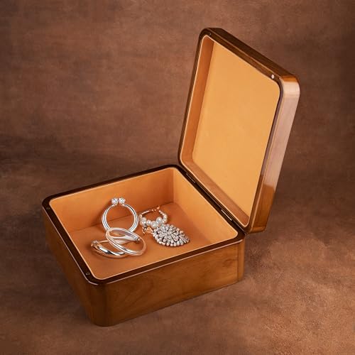 GIBOX Walnut Wooden Box, Burl Vineer Glossy Finish, Premium Velvet Cushioning Inside, Multipurpose, Jewelry, Keys, Utility Box for Home Office To Carry Without lock Table Top (23x23x9 cm) - Image 1