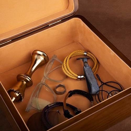 GIBOX Walnut Wooden Box, Burl Vineer Glossy Finish, Premium Velvet Cushioning Inside, Multipurpose, Jewelry, Keys, Utility Box for Home Office To Carry Without lock Table Top (23x23x9 cm) - Image 4