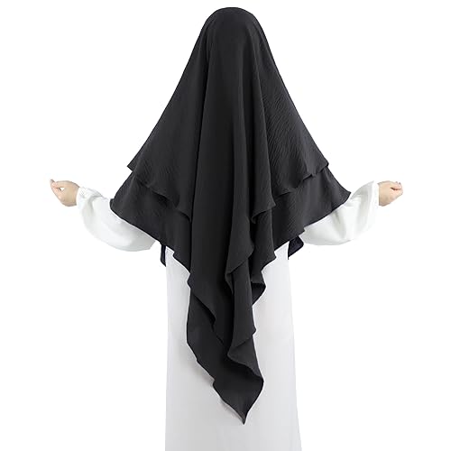 khalat Muslim Prayer Hijab 2 Layers Soft Breathable Hijab Islamic Dubai Womens Instant Long Hijab Black - Image 4