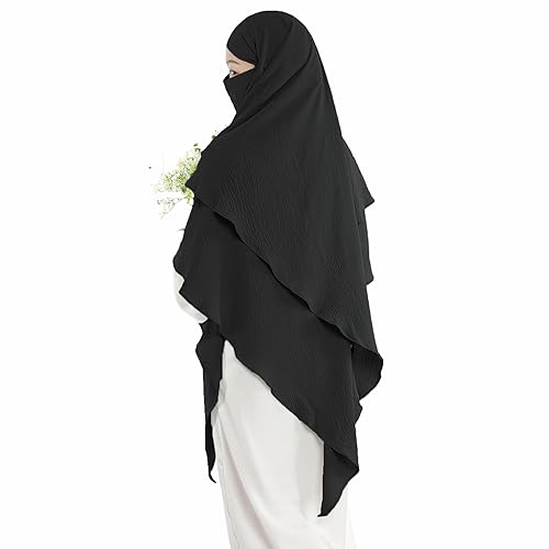 khalat Muslim Prayer Hijab 2 Layers Soft Breathable Hijab Islamic Dubai Womens Instant Long Hijab Black - Image 1