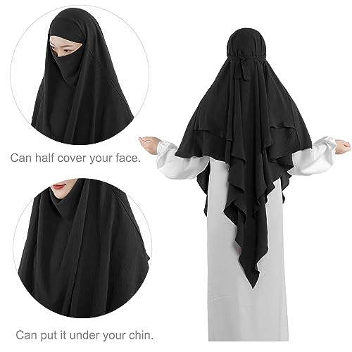 khalat Muslim Prayer Hijab 2 Layers Soft Breathable Hijab Islamic Dubai Womens Instant Long Hijab Black - Image 5