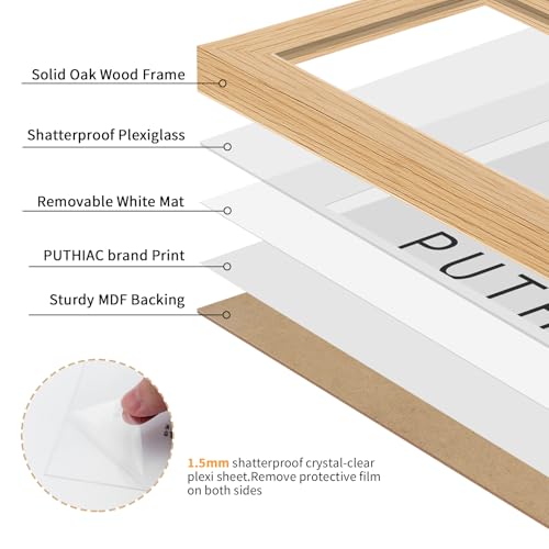 puthiac 6x8 Solid Oak Wood Picture Frame, Fits 5x7 with Mat or 6x8 Without Mat, Wall or Tabletop Display with Stand, Vertical or Horizontal, Plexi Front, 1 Pack, Natural Oak - Image 2