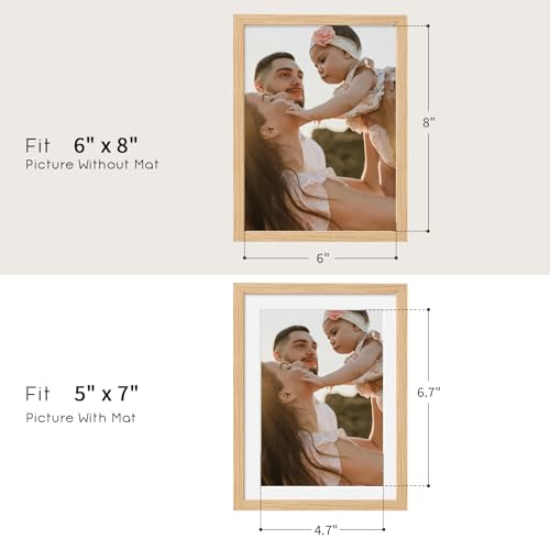 puthiac 6x8 Solid Oak Wood Picture Frame, Fits 5x7 with Mat or 6x8 Without Mat, Wall or Tabletop Display with Stand, Vertical or Horizontal, Plexi Front, 1 Pack, Natural Oak - Image 4