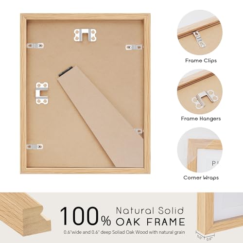 puthiac 6x8 Solid Oak Wood Picture Frame, Fits 5x7 with Mat or 6x8 Without Mat, Wall or Tabletop Display with Stand, Vertical or Horizontal, Plexi Front, 1 Pack, Natural Oak - Image 3