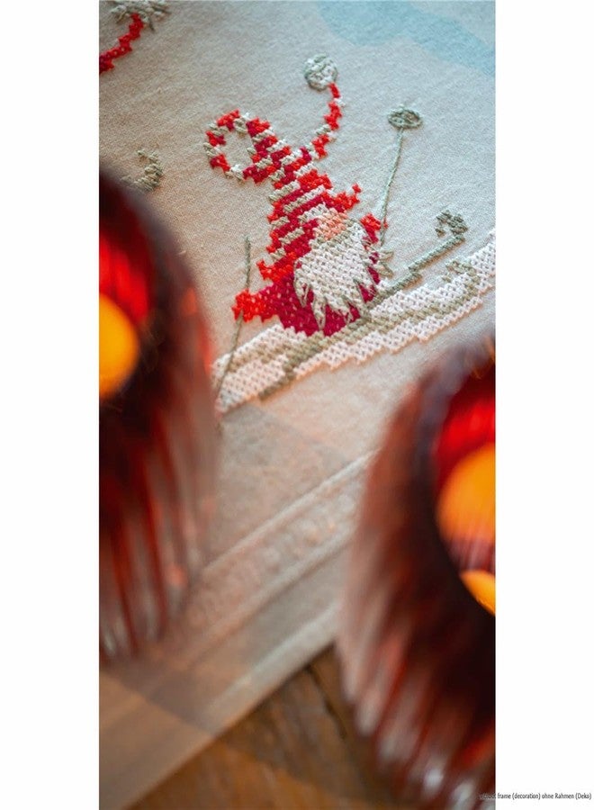 Vervaco Embroidery Christmas Embroidery Kits Cross Stitch Table Runner DIY Set, Tablecloth to Embroider with Image on Cotton and Embroidery Thread, 16 x 40 Inches, Gnomes Skiing - Image 3