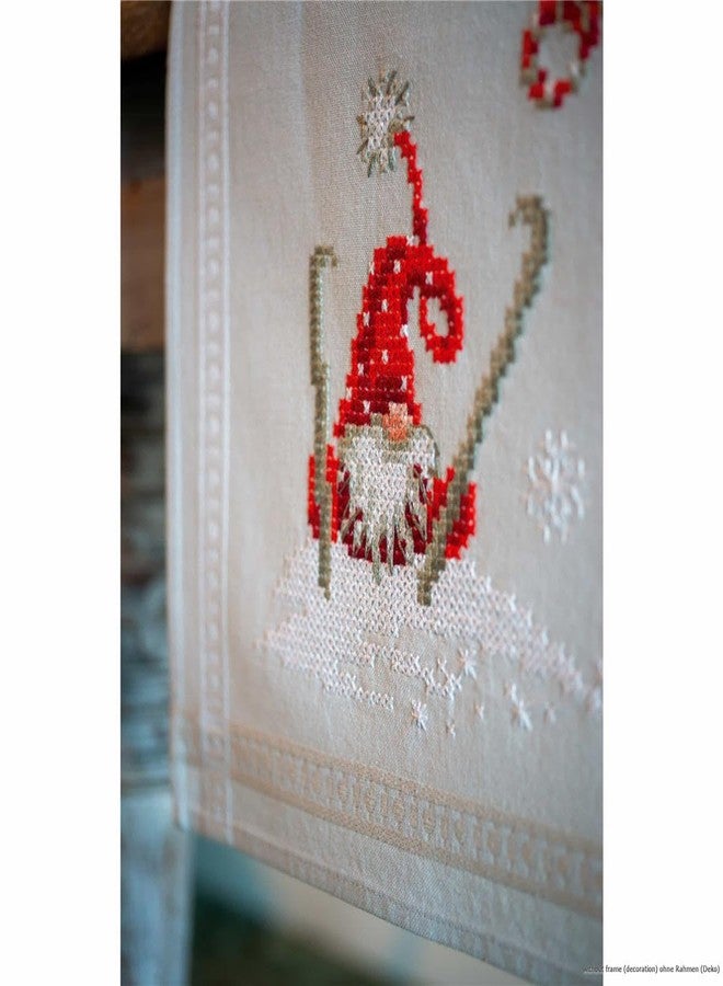 Vervaco Embroidery Christmas Embroidery Kits Cross Stitch Table Runner DIY Set, Tablecloth to Embroider with Image on Cotton and Embroidery Thread, 16 x 40 Inches, Gnomes Skiing - Image 2