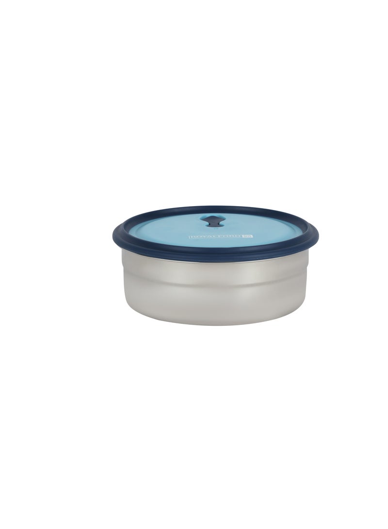 Royalford 700 ml Stainless Steel Lunch Box- RF12626/ Round Tiffin with Polymer Lid, with Steam Release Vent/ Food-Grade, BPA-Free, Airtight and Leakproof Containers for Kids and Adults, to Keep Foods Fresh/ Compact and Portable Design Multicolor - Image 1