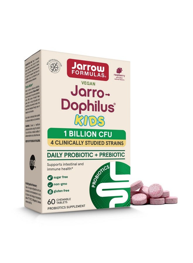Jarrow Formulas Jarro-Dophilus Kids Probiotics and Prebiotics, 1 Billion CFU, Supplement for Intestinal and Immune Health Support, 60 Sugar-Free Raspberry-Flavored Chewable Tablets, 30 Day Supply - Image 1
