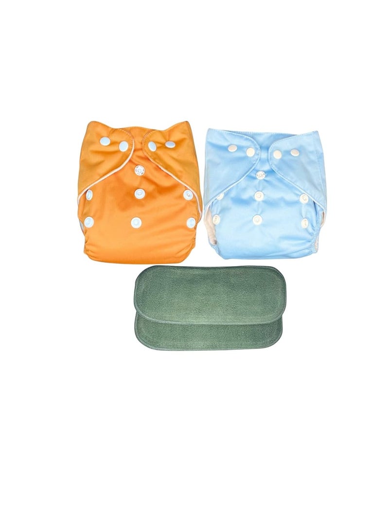Kogar Reuse Nappy Adjustable Reusable & washable Cloth Diaper with Super Absorbent Insert, 3-36 Months, 2-Pack (Orange & Sky) - Image 1