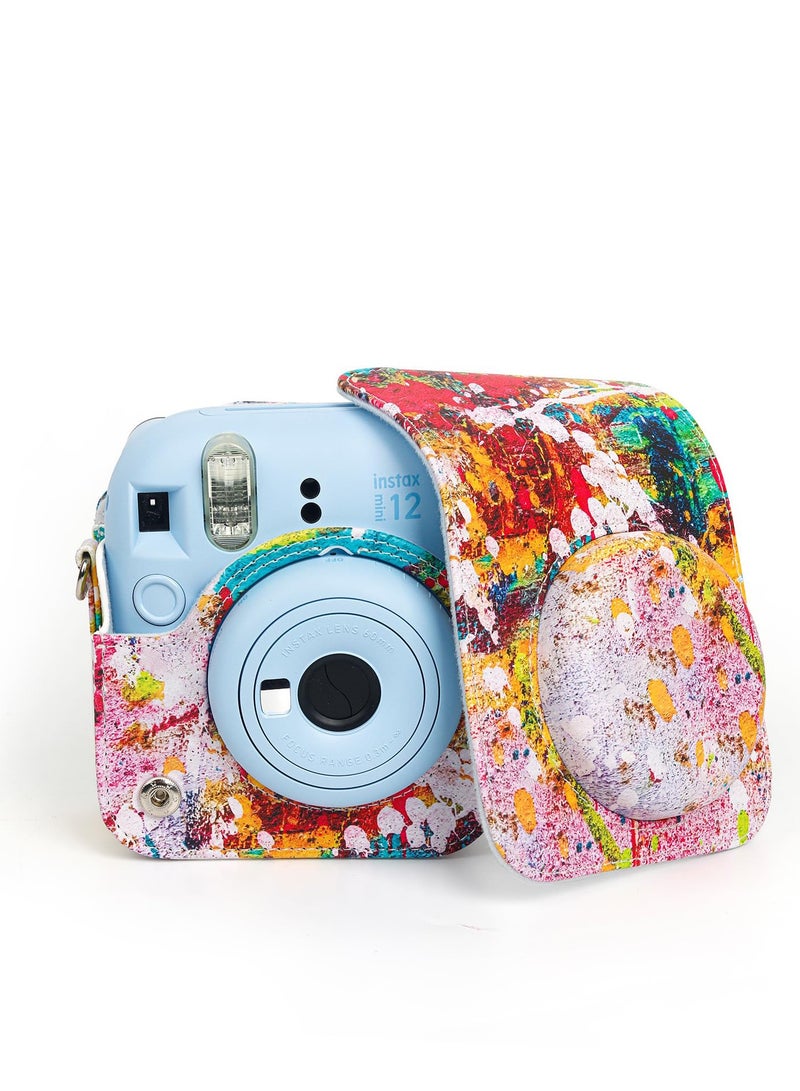 Colorful PU Leather Camera Case for Fuji Mini 12 Instant Camera - Stylish Abstract Design with Adjustable Shoulder Strap, Perfect for On-the-Go Photography - Image 2