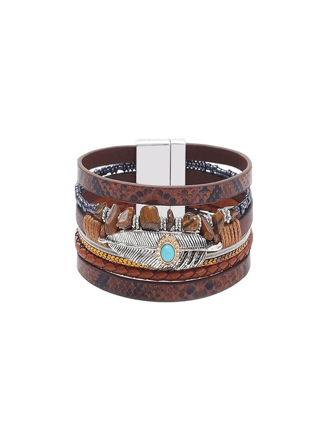 QCWN Western Bracelets for Women Boho Leather Wrap Bracelets Turquoise Beaded Bracelet Western Jewelry Country Concert Outfits - Image 1