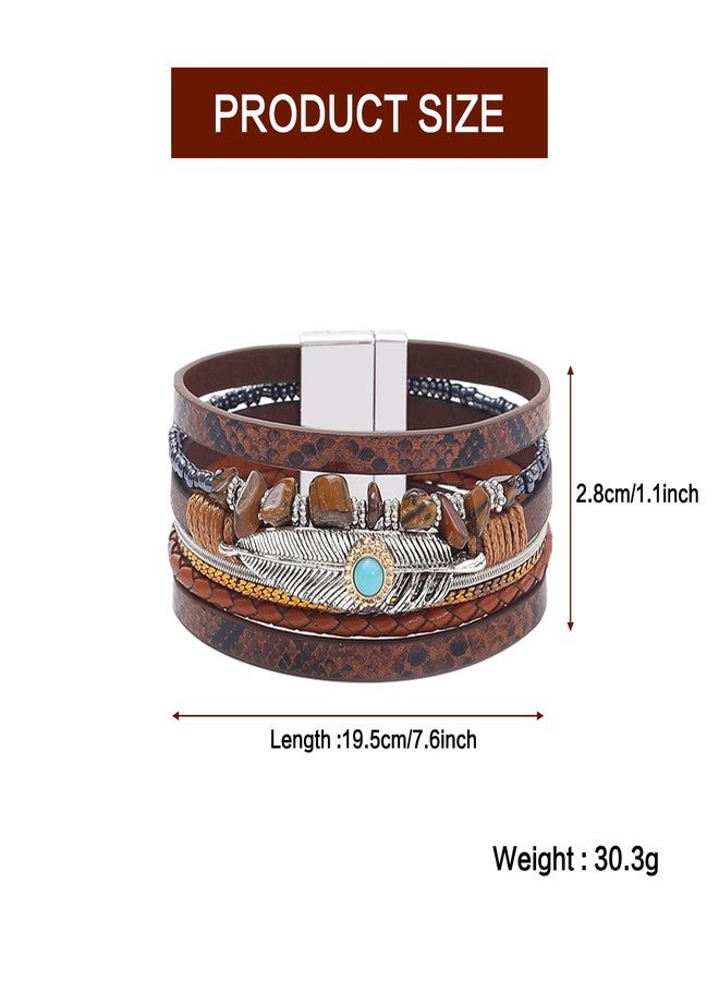 QCWN Western Bracelets for Women Boho Leather Wrap Bracelets Turquoise Beaded Bracelet Western Jewelry Country Concert Outfits - Image 2