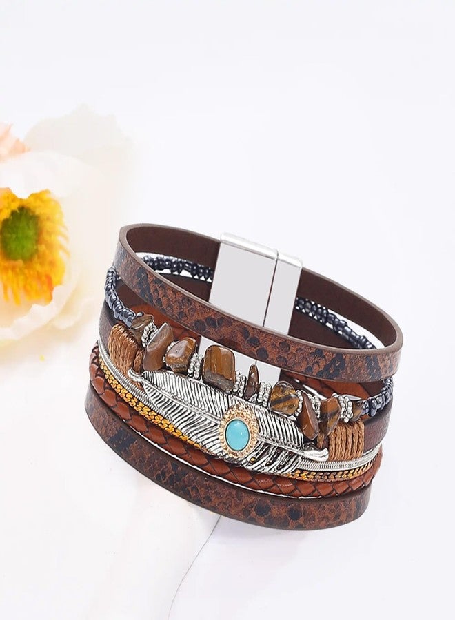 QCWN Western Bracelets for Women Boho Leather Wrap Bracelets Turquoise Beaded Bracelet Western Jewelry Country Concert Outfits - Image 4
