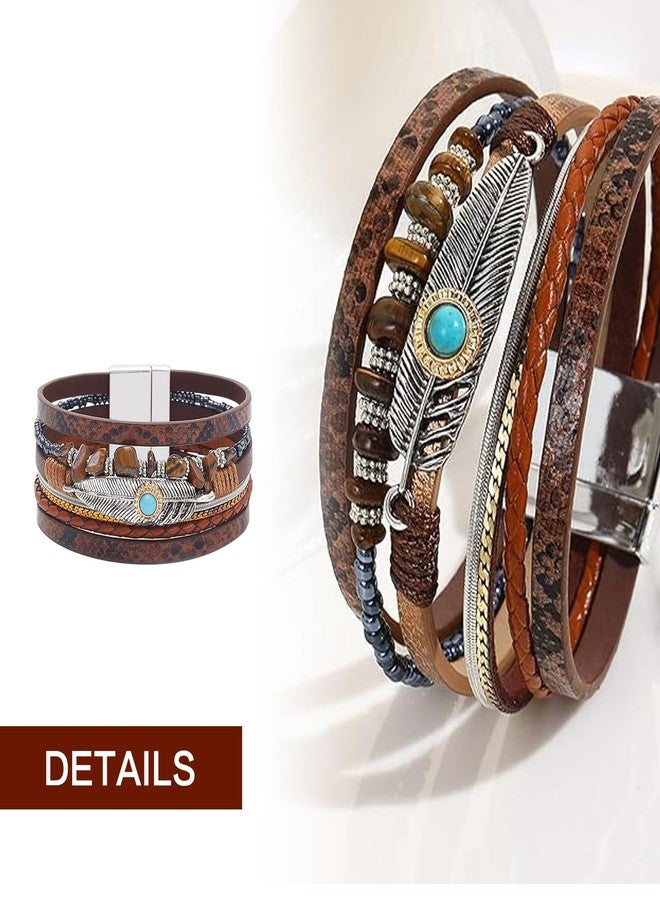 QCWN Western Bracelets for Women Boho Leather Wrap Bracelets Turquoise Beaded Bracelet Western Jewelry Country Concert Outfits - Image 3