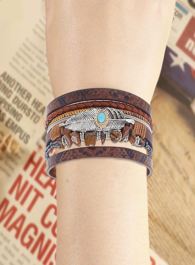 QCWN Western Bracelets for Women Boho Leather Wrap Bracelets Turquoise Beaded Bracelet Western Jewelry Country Concert Outfits - Image 5