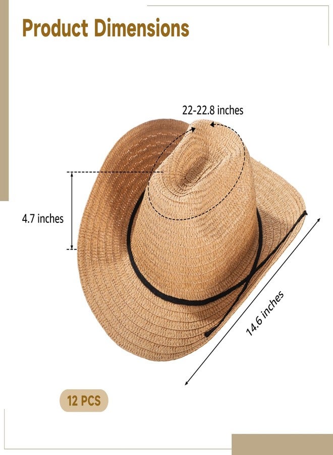 Homaisson 12 Pcs Straw Cowboy Hats for Women Men, Wide Brim Summer Protection, Breathable Beach Hats with Adjustable Chin Strap, Khaki Color, Ideal for Outdoor Activities and Parties - Image 4