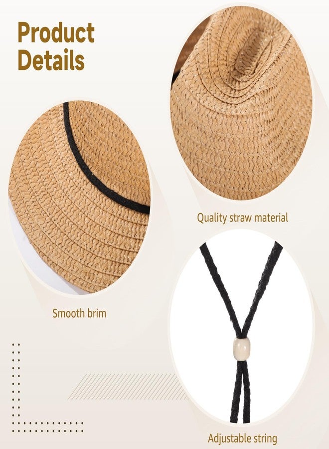 Homaisson 12 Pcs Straw Cowboy Hats for Women Men, Wide Brim Summer Protection, Breathable Beach Hats with Adjustable Chin Strap, Khaki Color, Ideal for Outdoor Activities and Parties - Image 3