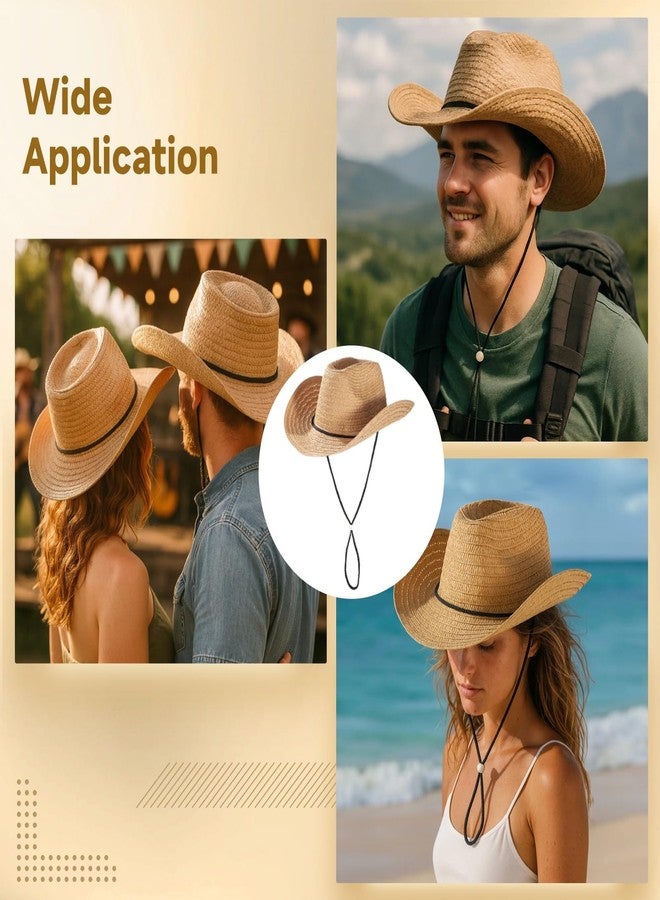 Homaisson 12 Pcs Straw Cowboy Hats for Women Men, Wide Brim Summer Protection, Breathable Beach Hats with Adjustable Chin Strap, Khaki Color, Ideal for Outdoor Activities and Parties - Image 5