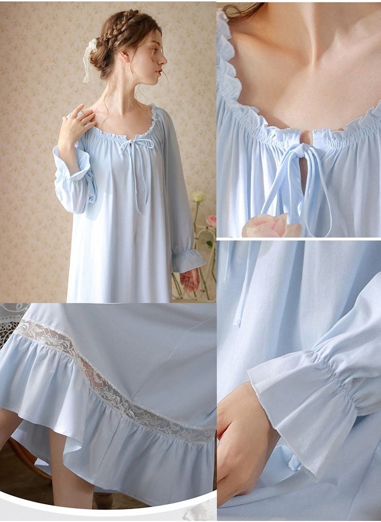 NIBEMINENT Casual Nightgowns for Women Soft Cotton Vintage Long Sleeve Elegant Nightgown Dress  - Image 3