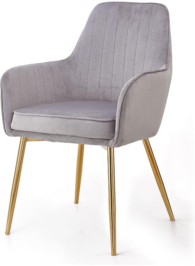 Comfynest Velvet Upholstered Kitchen Chair with Thick Cushions and Metal Legs – Perfect Armchair for Dining and Living Room (Light Grey) - Image 1